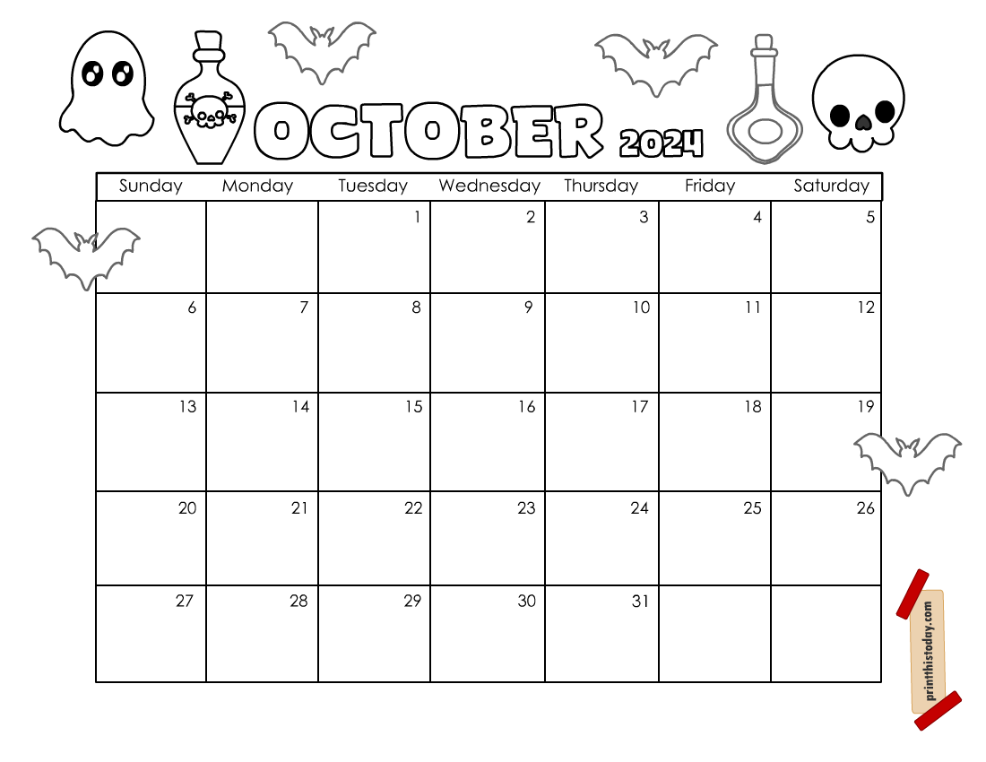 Free Printable October 2024 Calendar to Color