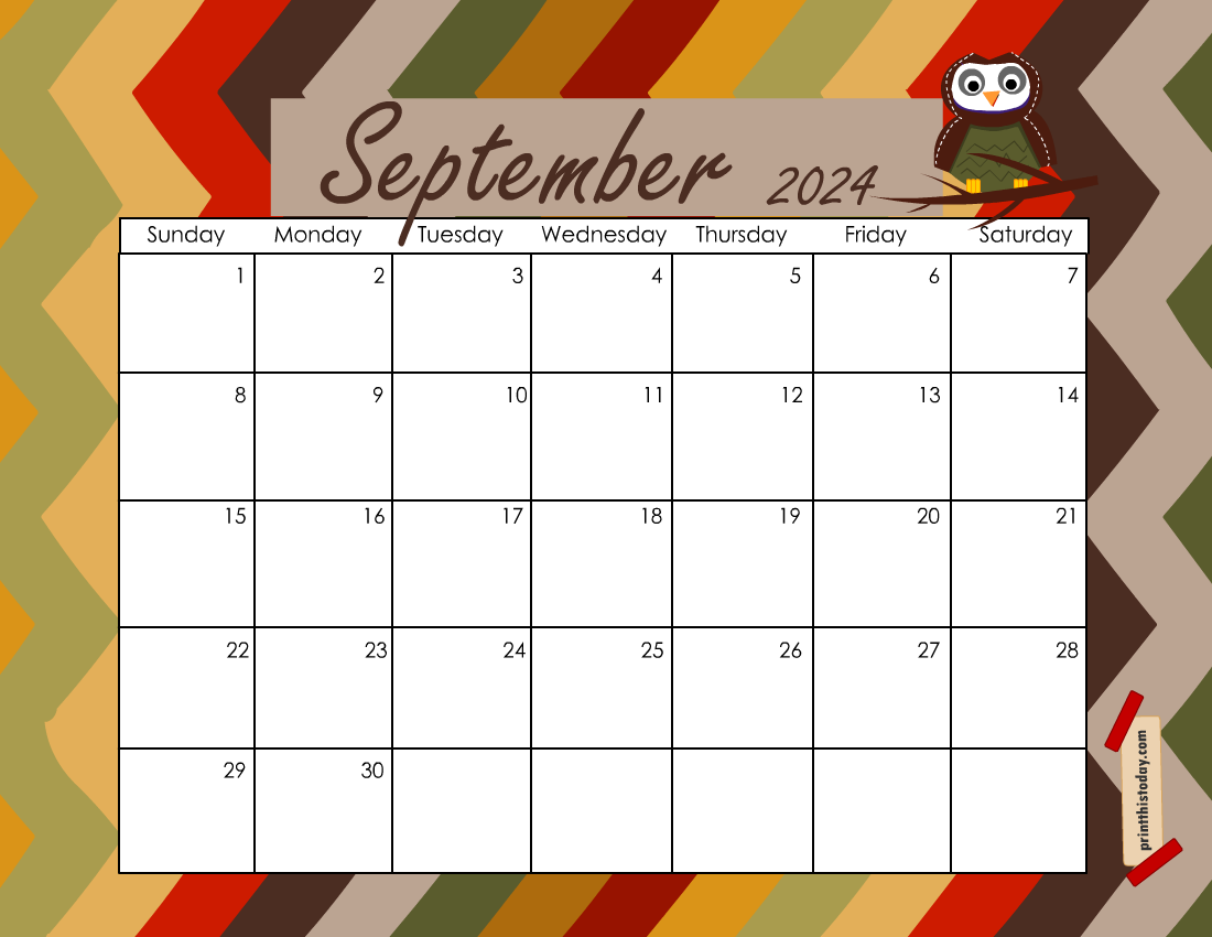 Free Printable September 2024 Calendar Pages in Fall Colors