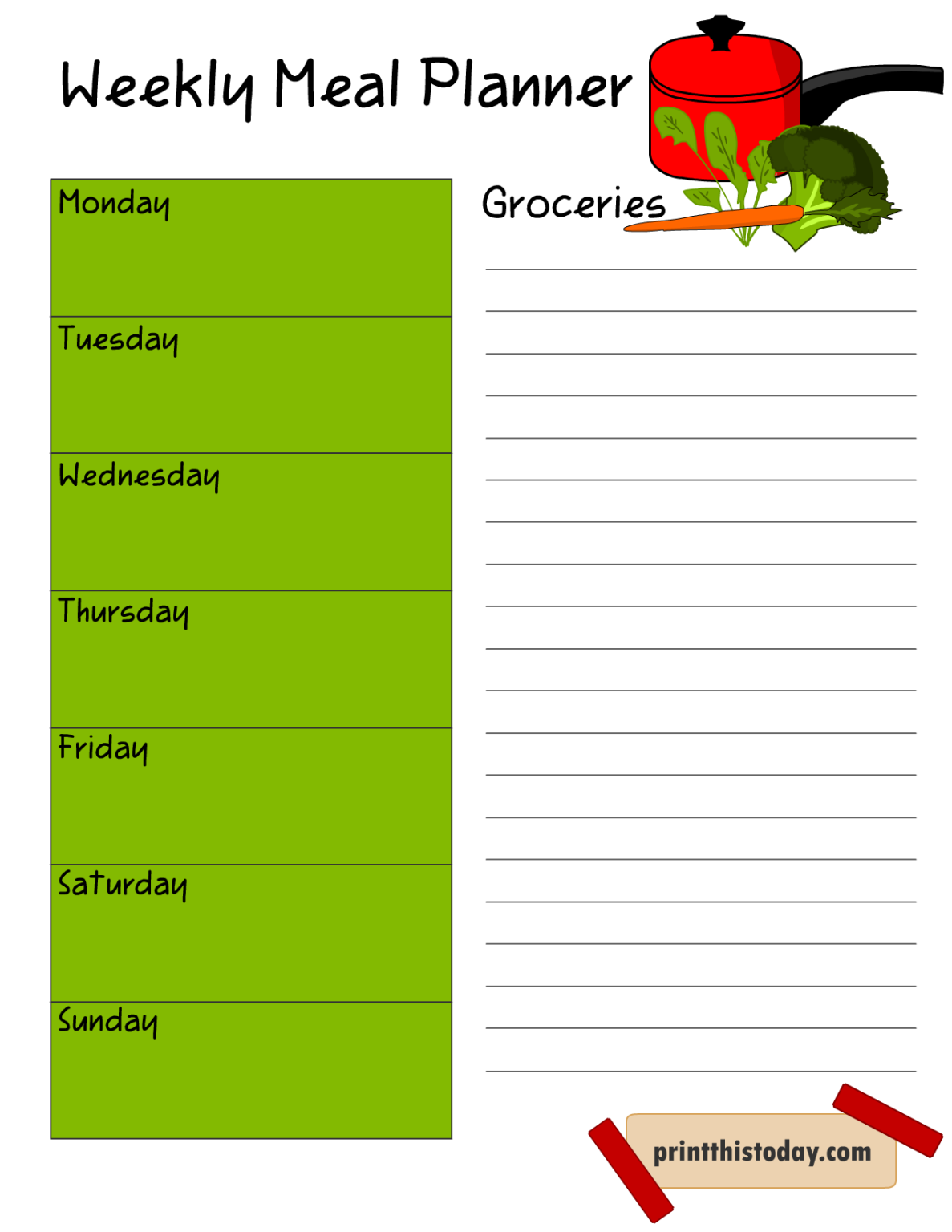 Free Printable Weekly Meal Planner Templates