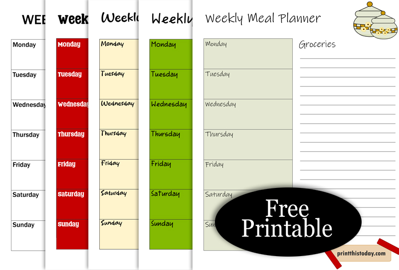 Free Printable Weekly Meal Planner Templates