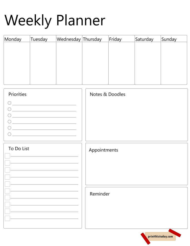 6 Free Printable Weekley Planner Templates