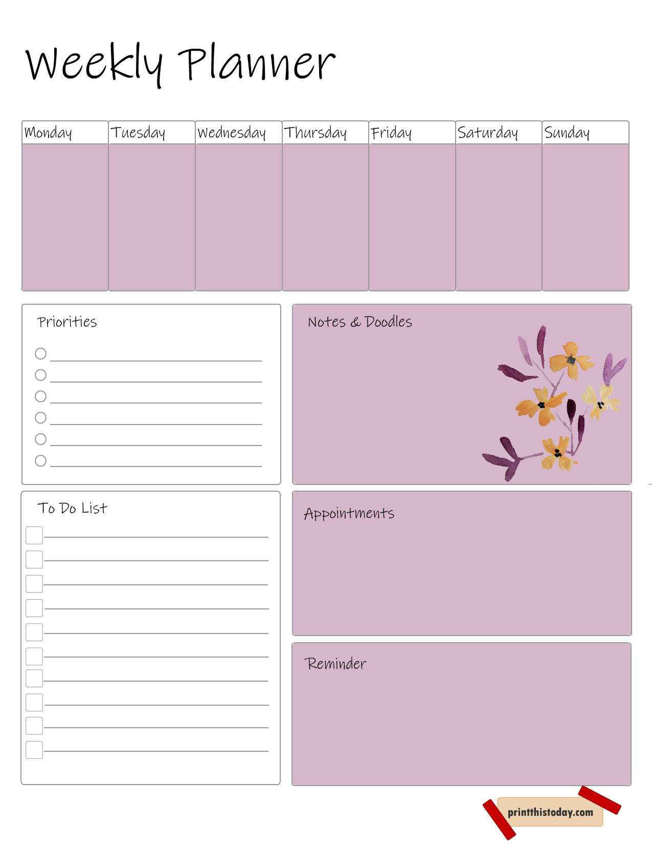 Free Printable Floral Weekly Planner