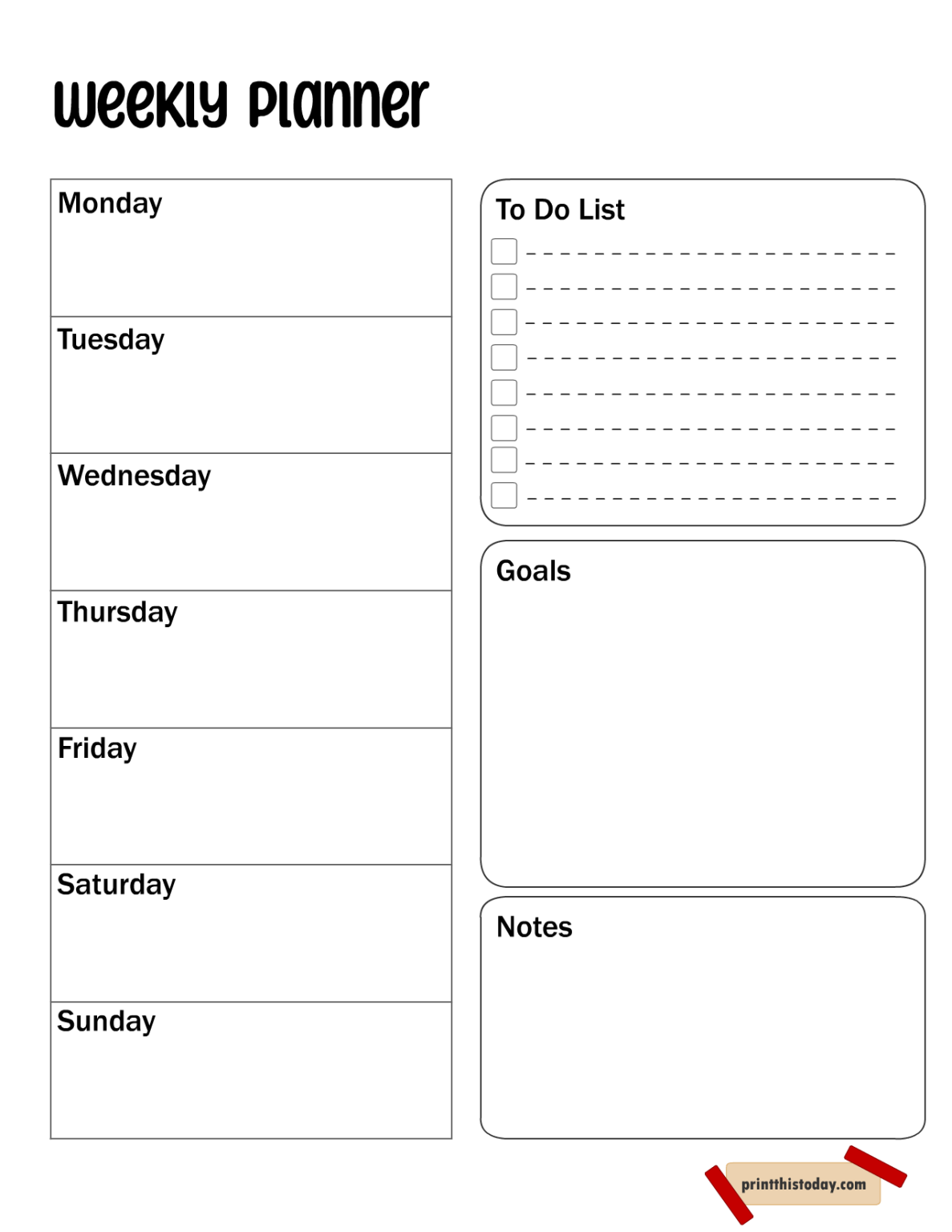 6 Free Printable Weekley Planner Templates