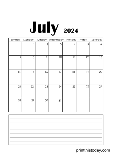 Free Printable July 2024 Calendar Pages and Templates