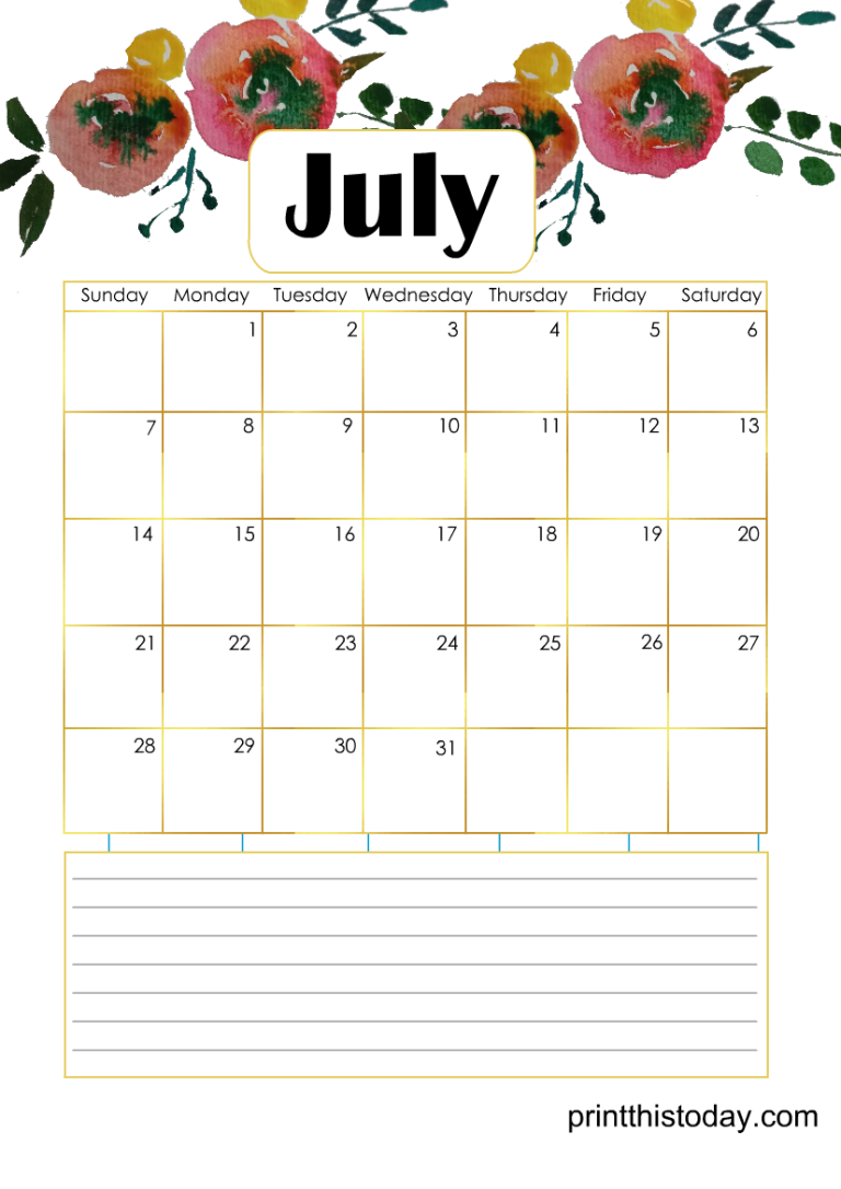 Free Printable July 2024 Calendar Pages and Templates