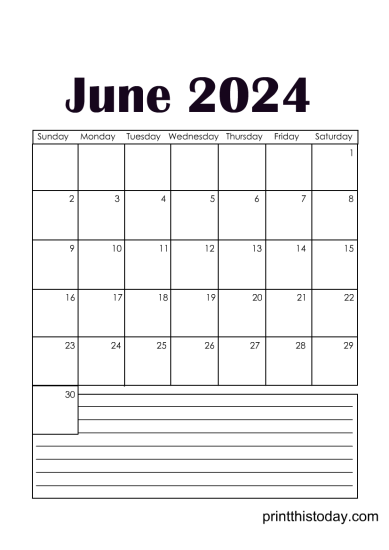 Cute Free Printable June 2024 Calendar Pages