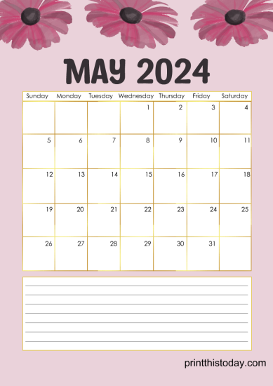 Free Printable May 2024 Monthly Calendar Pages