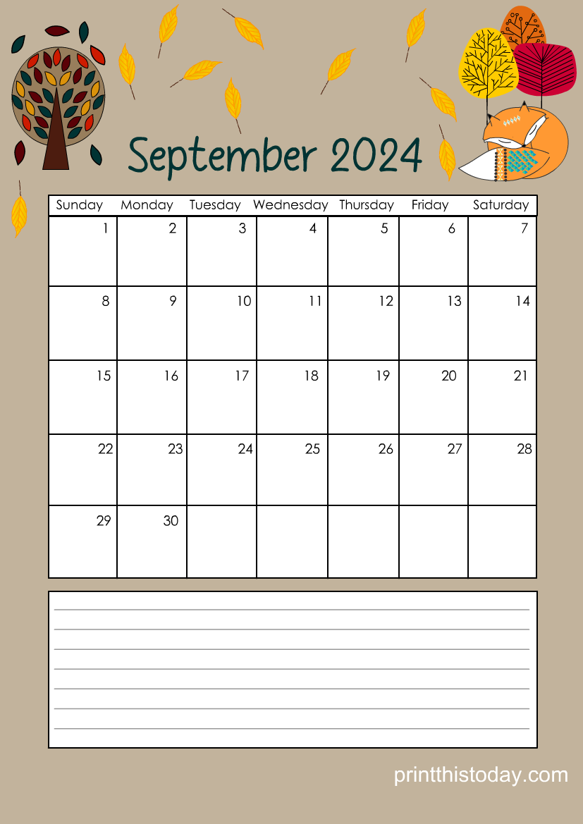 September 2024 Fall Calendar Free Printable
