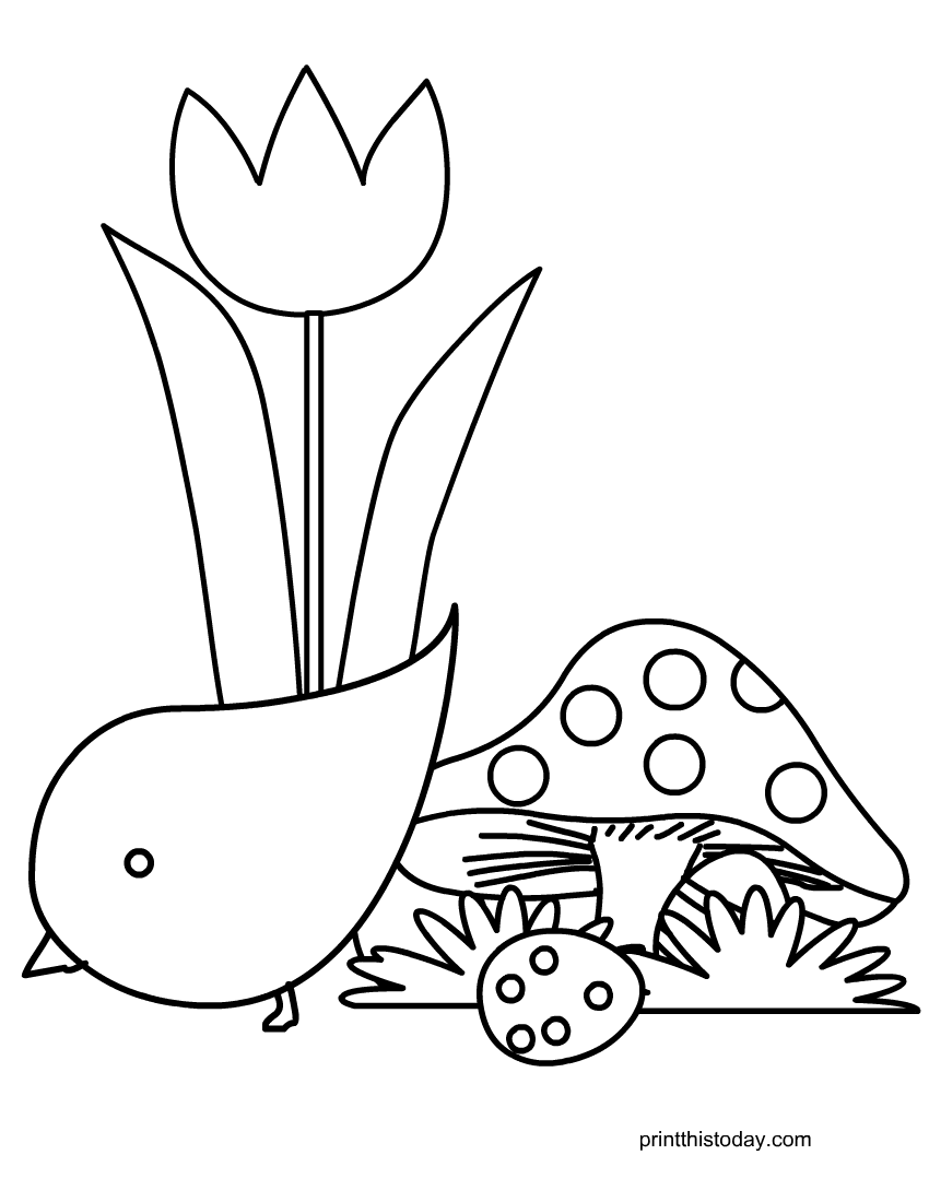  Free Printable Chicken and Tulip Easter Coloring Page