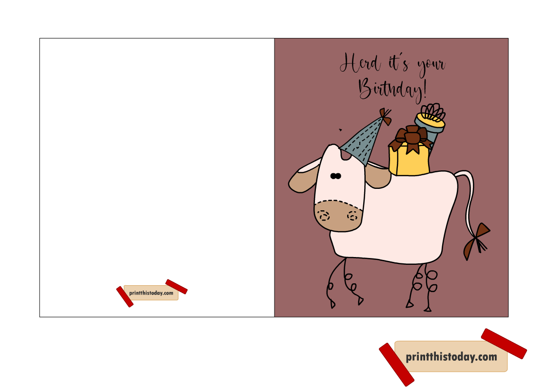 Herd it's your Birthday, Free Printable Card