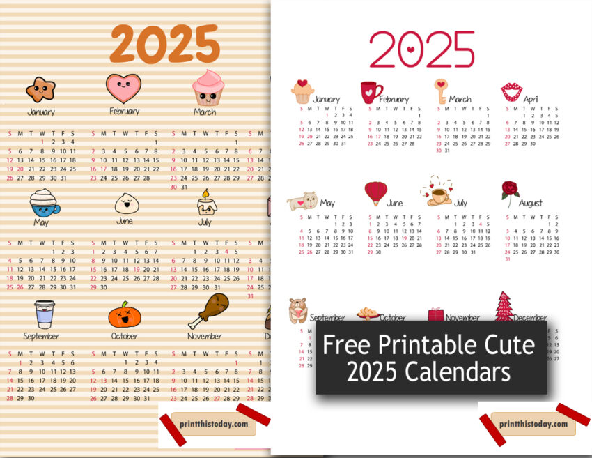 7 Free Printable Cute 2025 Calendars