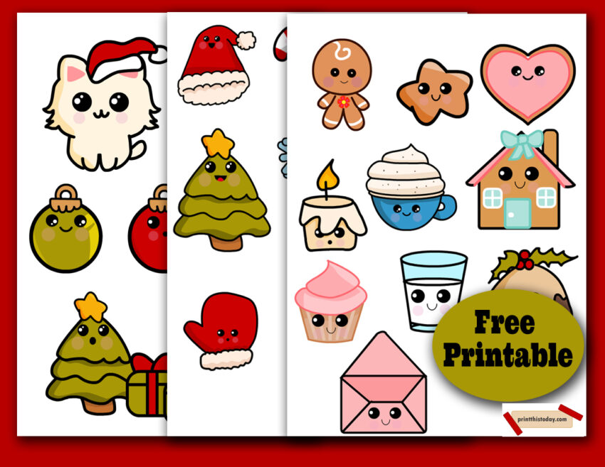 Free Printable Cute Kawaii Christmas Stickers